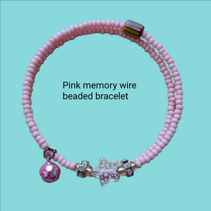 Pink Beaded Memory Wire Bracelet with Star Charm